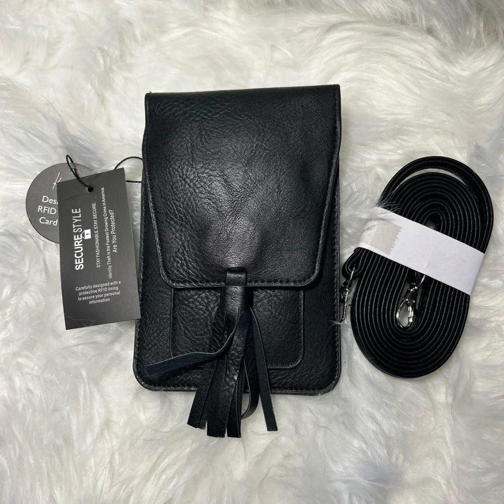 K.Carroll Black Leather Crossbody Bag with Tassel belt loop & adj strap. NWT.  T - Picture 2 of 13